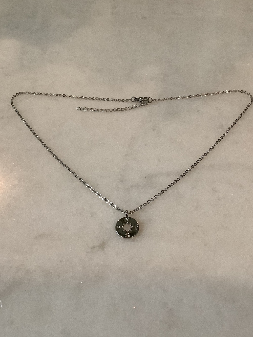 Silver Tone “Going Places” Star Cutout Pendant Necklace, Brand New